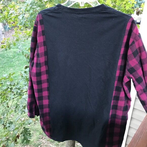 Reworked Flannel Tee, Size M-L: Upcycled Oversized Princess Graphic Pullover - Picture 8 of 11